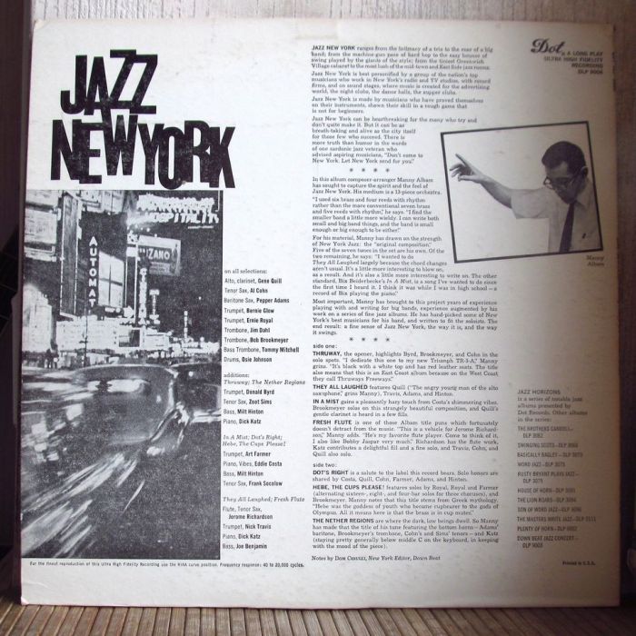 Платівка Менні Альбам енд Хіз Джаз Грейтс | Manny Albam & His Jazz Greats – Jazz Horizons: Jazz New York