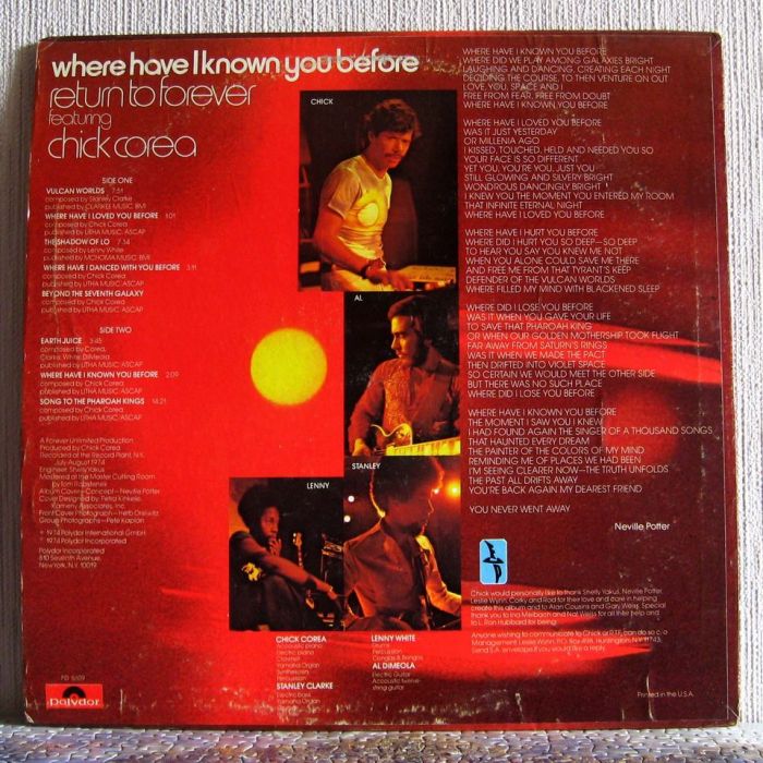 Платівка Ретурн Ту Форева  | Return To Forever Featuring Chick Corea - Where Have I Known You Before