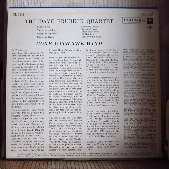Платівка Зе Дейв Брубек Квартет | The Dave Brubeck Quartet – Gone With The Wind