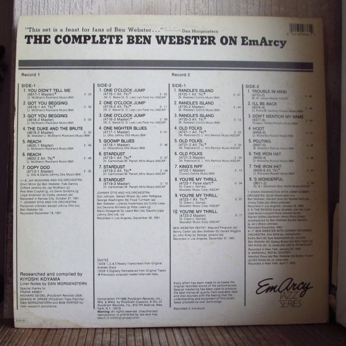 Платівка Бен Вебстер | Ben Webster – The Big Tenor (The Complete Ben Webster On EmArcy)