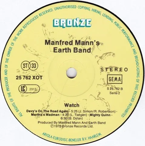 Платівка Manfred Mann's Earth Band – Watch | Земний оркестр Манфреда Манна