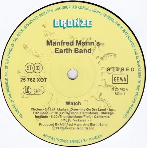 Платівка Manfred Mann's Earth Band – Watch | Земний оркестр Манфреда Манна