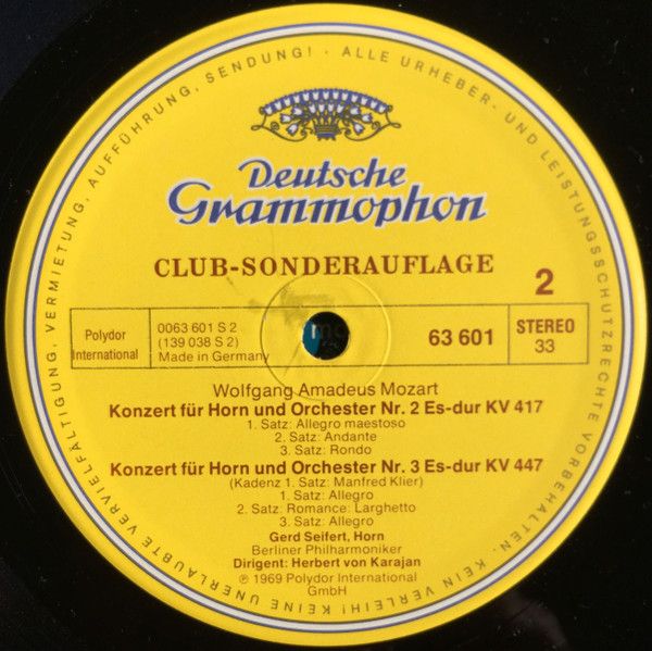 Платівка Wolfgang Amadeus Mozart, Gerd Seifert, Berliner Philharmoniker, Herbert von Karajan – 4 Konzerte Für Horn Und Orchester • Nr.1 D-Dur, Kv 412 • Nr.2 Es-Dur, Kv 417 • Nr.3 Es-Dur, Kv447 • Nr.4 Es-Dur, Kv 495