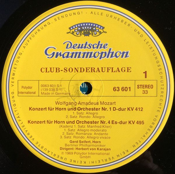 Платівка Wolfgang Amadeus Mozart, Gerd Seifert, Berliner Philharmoniker, Herbert von Karajan – 4 Konzerte Für Horn Und Orchester • Nr.1 D-Dur, Kv 412 • Nr.2 Es-Dur, Kv 417 • Nr.3 Es-Dur, Kv447 • Nr.4 Es-Dur, Kv 495