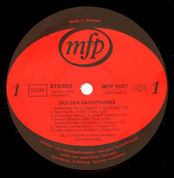 Платівка Billy Vaughn And His Orchestra – Golden Saxophons