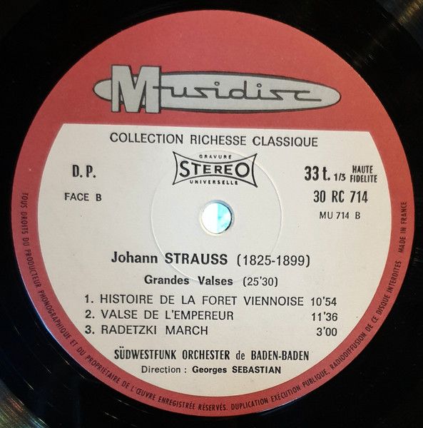 Платівка Johann Strauss - Südwestfunk Orchester De Baden-Baden / Georges Sebastian – Grandes Valses | Жорж Себастьян