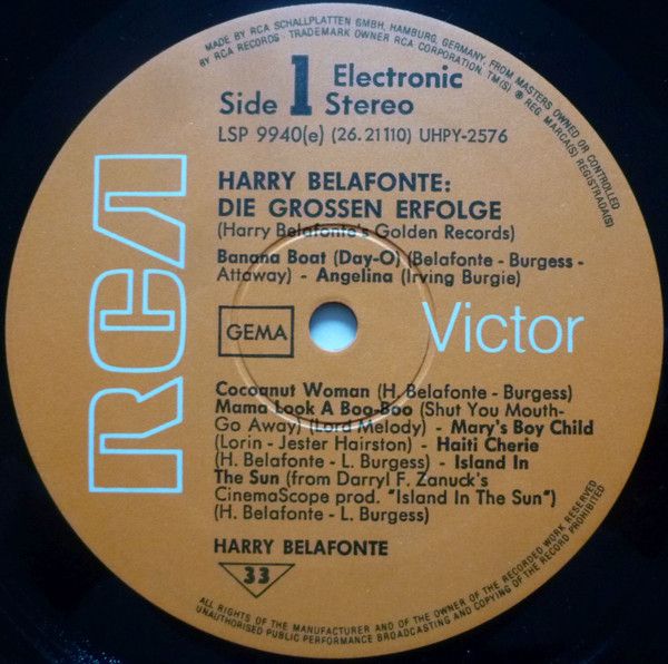 Платівка Harry Belafonte – Golden Records - Die Grossen Erfolge|Гаррі Белафонте