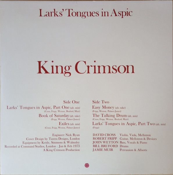 Платівка King Crimson – Larks' Tongues In Aspic|Король Багряний