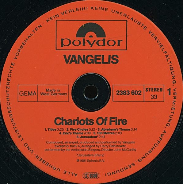 Платівка Vangelis – Chariots Of Fire | Вангеліс –Вогняні колісниці