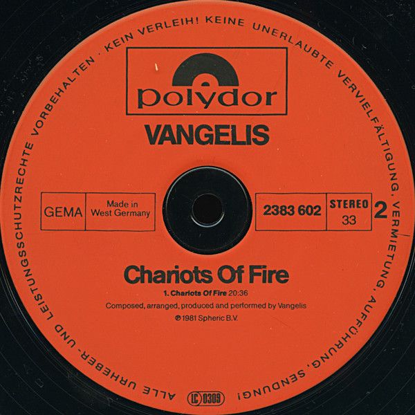 Платівка Vangelis – Chariots Of Fire | Вангеліс –Вогняні колісниці