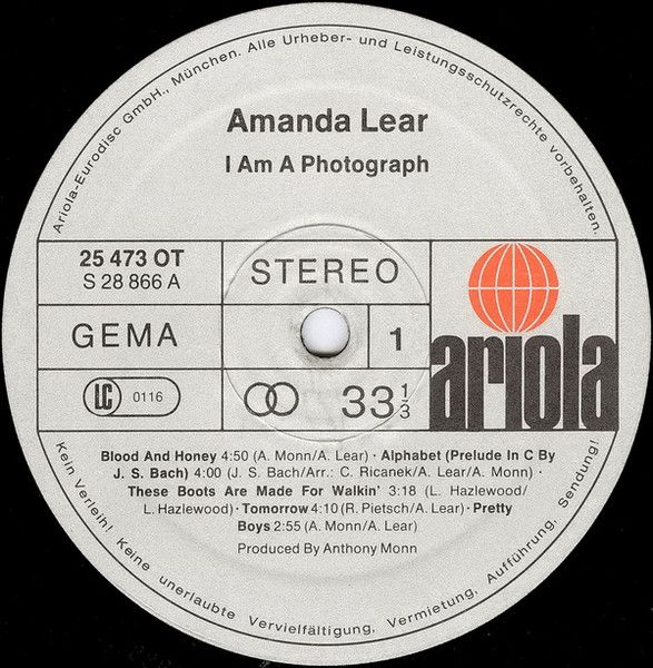 Платівка Amanda Lear - I Am A Photograph|Аманда Лір-Я фотографія