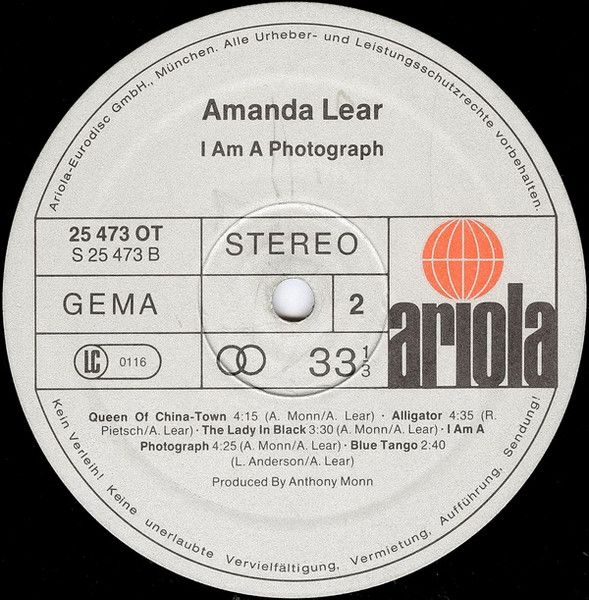 Платівка Amanda Lear - I Am A Photograph|Аманда Лір-Я фотографія
