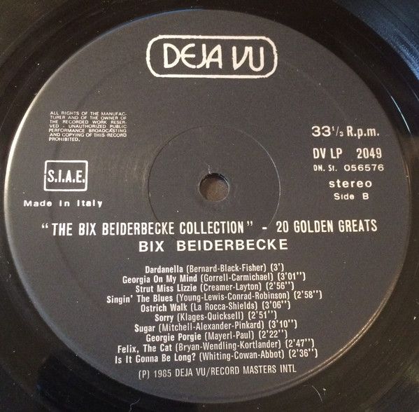 Платівка Bix Beiderbecke – The Bix Beiderbecke Collection - 20 Golden Greats| Бікс Бейдербеке колекція