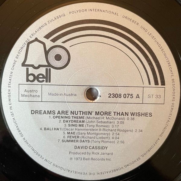 Платівка David Cassidy – Dreams Are Nuthin' More Than Wishes...| Девід Кессіді