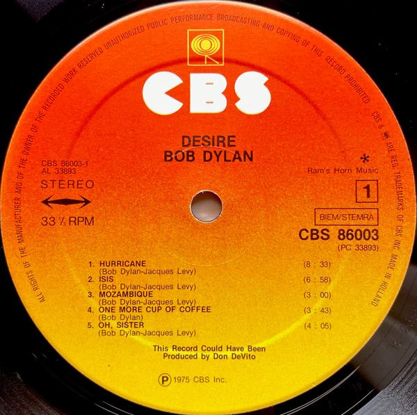 Платівка Bob Dylan – Desire