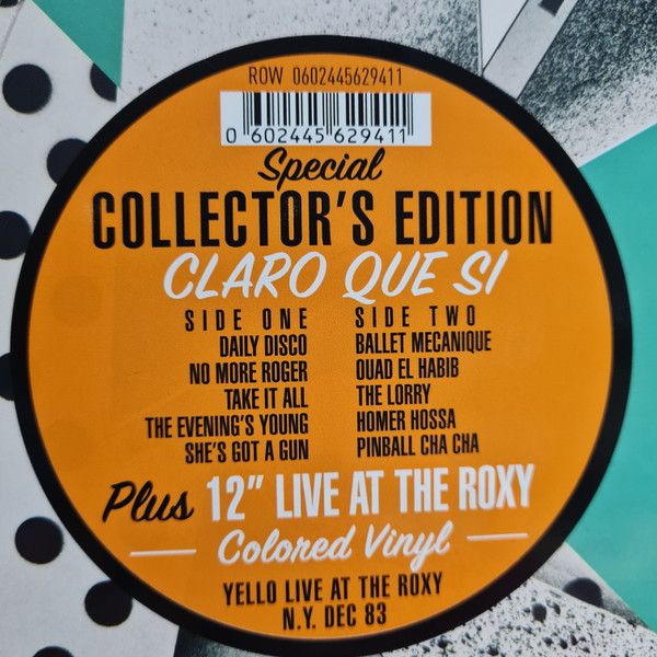 Платівка Yello – Claro Que Si + Yello Live At The Roxy N. Y. Dec 83 (LP + 12", Clear)|Привіт-Звичайно+Концерт Roxy, штат Нью-Йорк, грудень 83