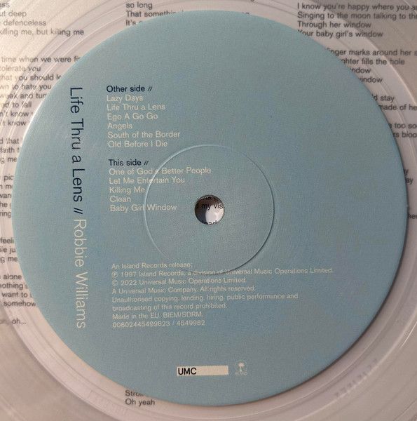 Платівка Robbie Williams – Life Thru A Lens(Limited Edition, Reissue, Clear, 25th Anniversary Edition Vinyl)|Роббі Вільямс-Життя через об'єктив