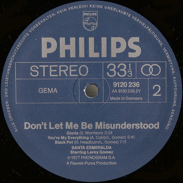 Платівка  Santa Esmeralda Starring Leroy Gomez – Don't Let Me Be Misunderstood | Санта-Есмеральда з Лероєм Гомесом