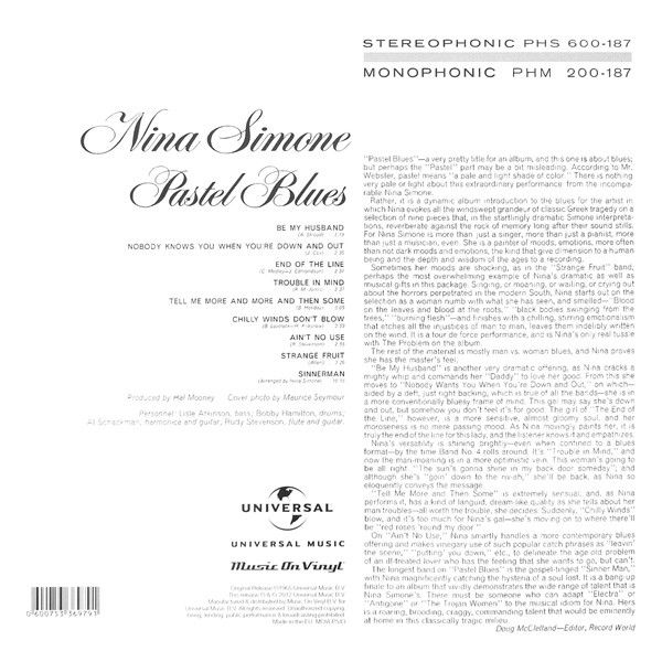 Платівка Nina Simone – Pastel Blues(LP, Album, Reissue, Vinyl)|Ніна Сімоне-Пастельний блюз