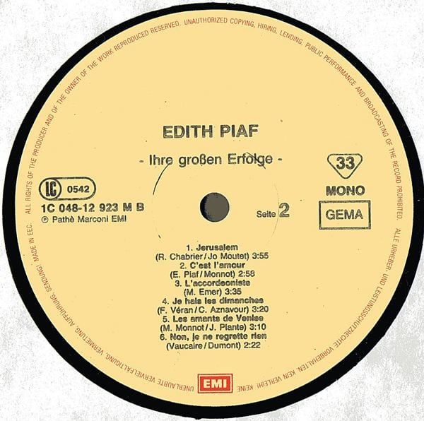Платівка Edith Piaf – Ihre Grossen Erfolge | Едіт Піаф