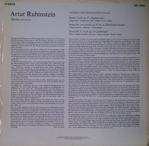 Платівка Arthur Rubinstein, Beethoven – Beethoven-Sonaten "Appassionata" "Monschein" "Pathétique"|Артур Рубінштейн