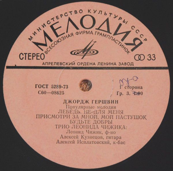 Платівка Тріо Леоніда Чижика - Джордж Гершвін – Популярні мелодії