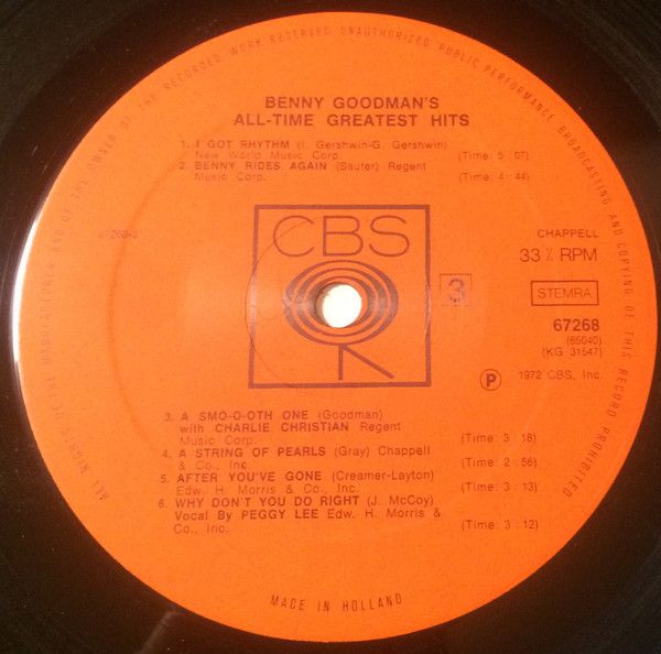 Платівка Benny Goodman – All-Time Greatest Hits | Бенні Гудман –найкращі хіти всіх часів