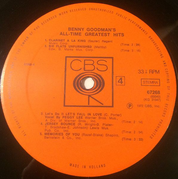 Платівка Benny Goodman – All-Time Greatest Hits | Бенні Гудман –найкращі хіти всіх часів