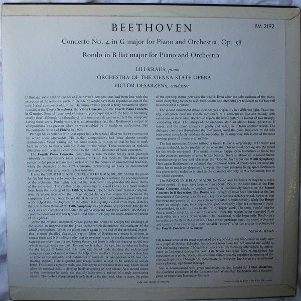 Платівка Beethoven, Lili Kraus, Orchestra Of The Vienna State Opera |Бетховен,Лілі Краус