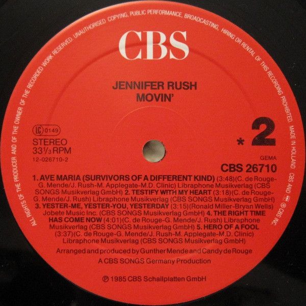 Платівка Jennifer Rush – Movin | Дженніфер Раш