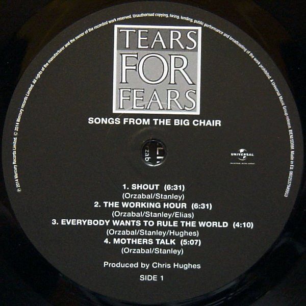 Платівка Tears For Fears – Songs From The Big Chair|Сльози за страхи-Пісні з великого крісла