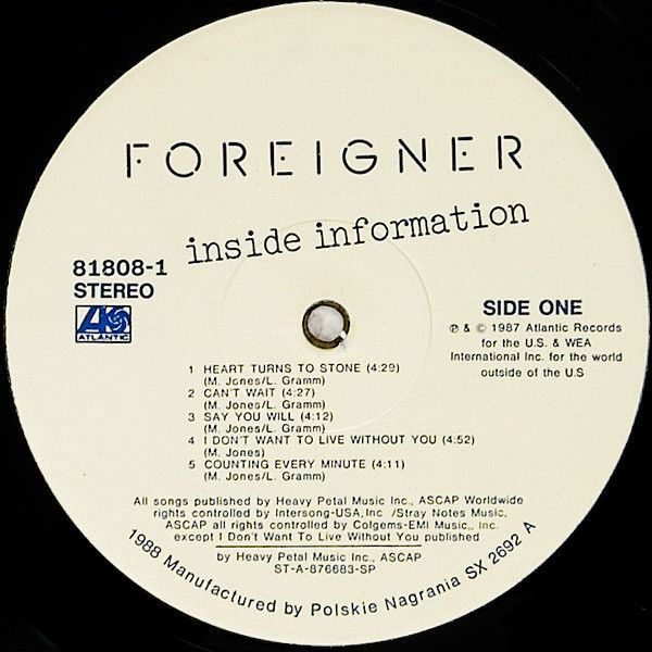 Платівка Foreigner – Inside Information | Іноземець –Внутрішня інформація