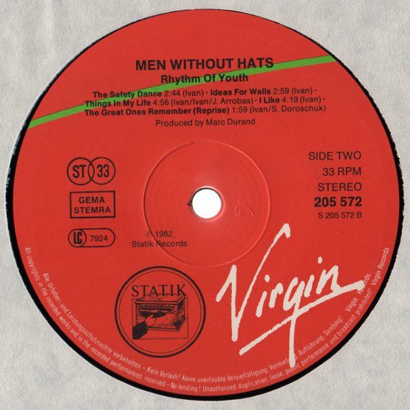 Платівка Men Without Hats – Rhythm Of Youth | Чоловіки без капелюхів – Ритм молодості