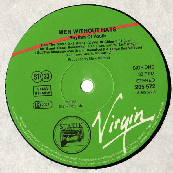Платівка Men Without Hats – Rhythm Of Youth | Чоловіки без капелюхів – Ритм молодості