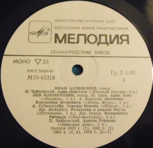 Платівка Зі Скарбниці Світового Виконавського Мистецтва – Іван Алчевський та Лев Клементьєв – Tenors