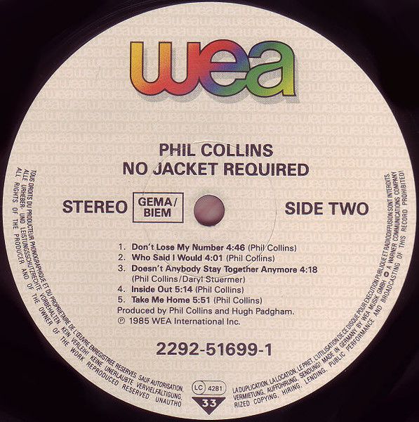 Платівка Phil Collins – No Jacket Required | Філ Коллінз –Піджак не потрібен