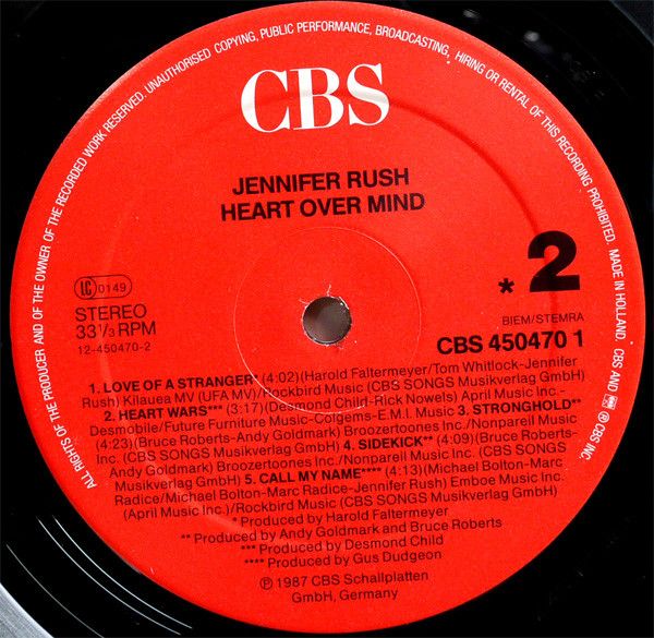 Платівка Jennifer Rush – Heart Over Mind | Дженніфер Раш