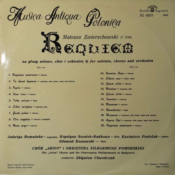 Платівка Mateusz Zwierzchowski, Orkiestra Filharmonii Pomorskiej, Zbigniew Chwedczuk – Requiem