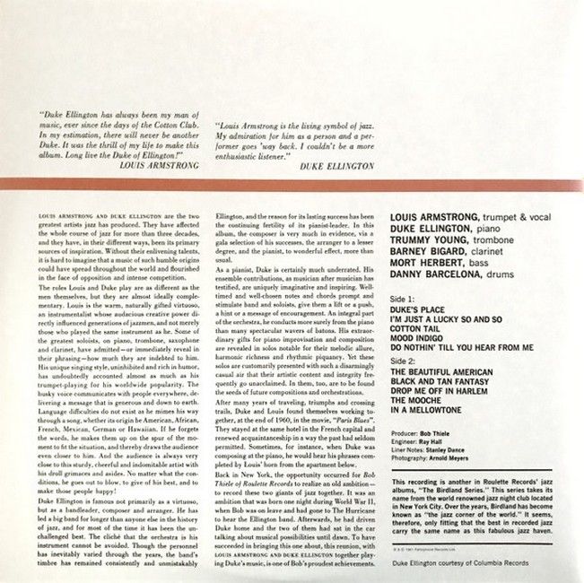 Louis Armstrong & Duke Ellington – Recording Together For The First Time (LP, Album, 180g, Vinyl)