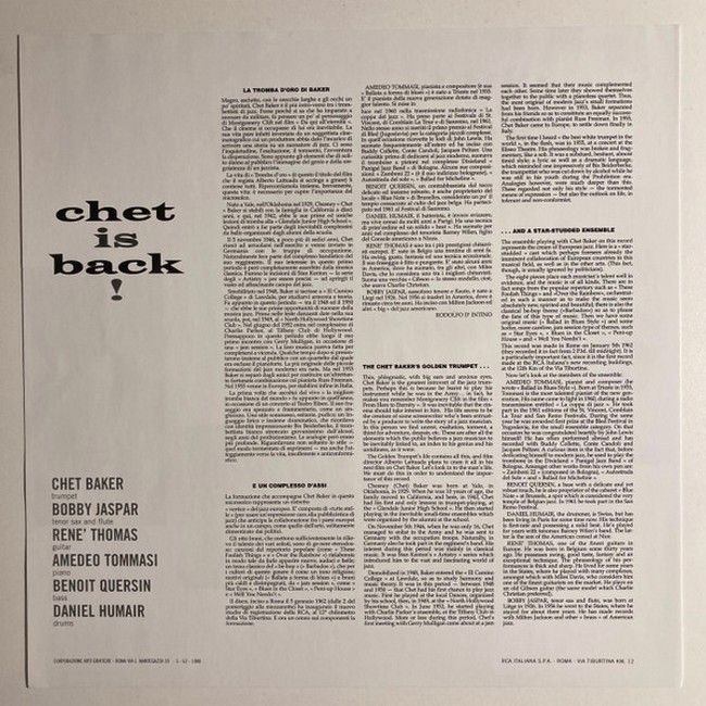 Chet Baker Sextet – Chet Is Back! (LP, Album, Reissue, 180g, Vinyl)