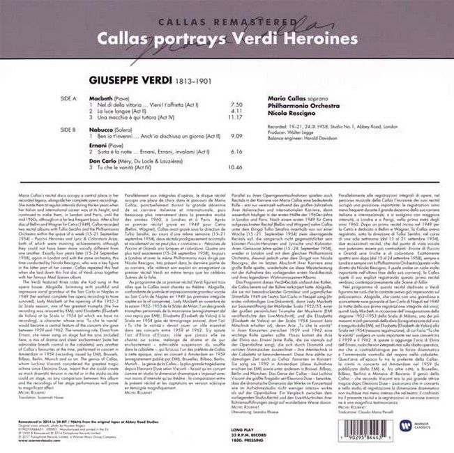 Maria Callas, Giuseppe Verdi – Callas Portrays Verdi Heroines (LP, Album, Reissue, Remastered, Stereo, 180g, Vinyl)