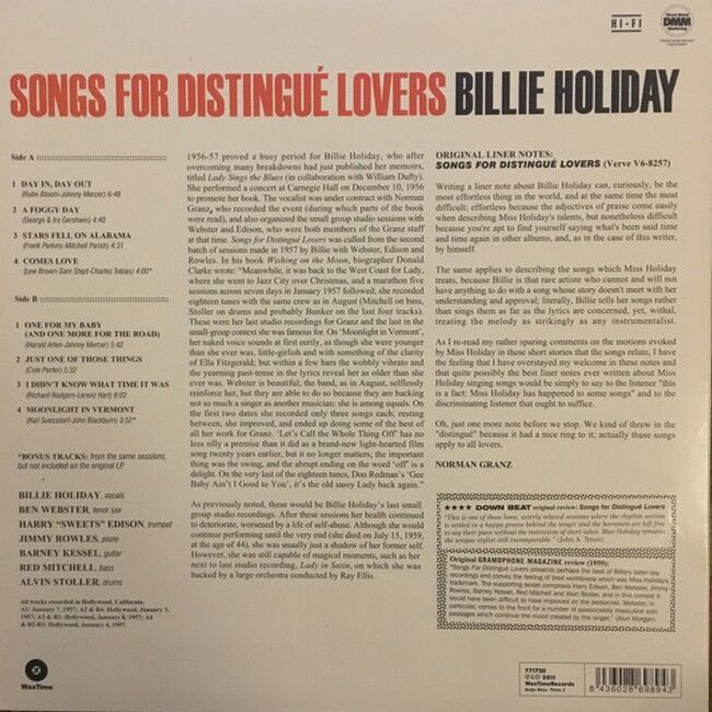 Billie Holiday – Songs For Distingue Lovers (LP, Album, Reissue, Remastered, 180 gram)
