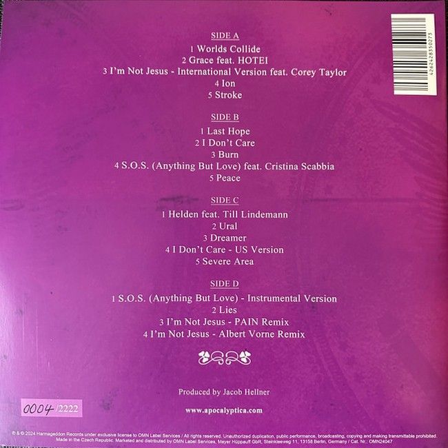 Apocalyptica - Worlds Collide (2LP, Record Store Day, Deluxe Edition, Numbered, Reissue, Purple w/ Black & White Butterly Vinyl)