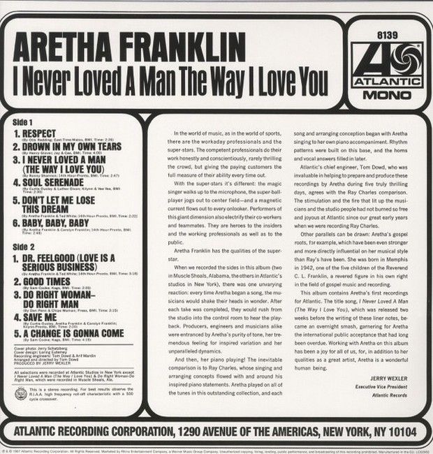 Aretha Franklin – I Never Loved A Man The Way I Love You (LP, Album, Mono, 180 Gram, Vinyl)