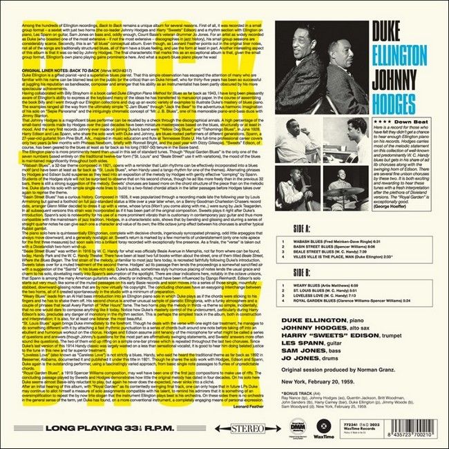 Duke Ellington, Johnny Hodges – Back To Back (LP, Album, Limited Edition, Vinyl)