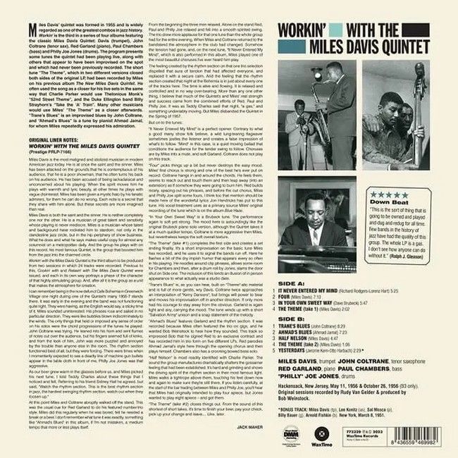 The Miles Davis Quintet – Workin’ With The Miles Davis Quintet (LP, Album, Limited Edition, Blue Vinyl)