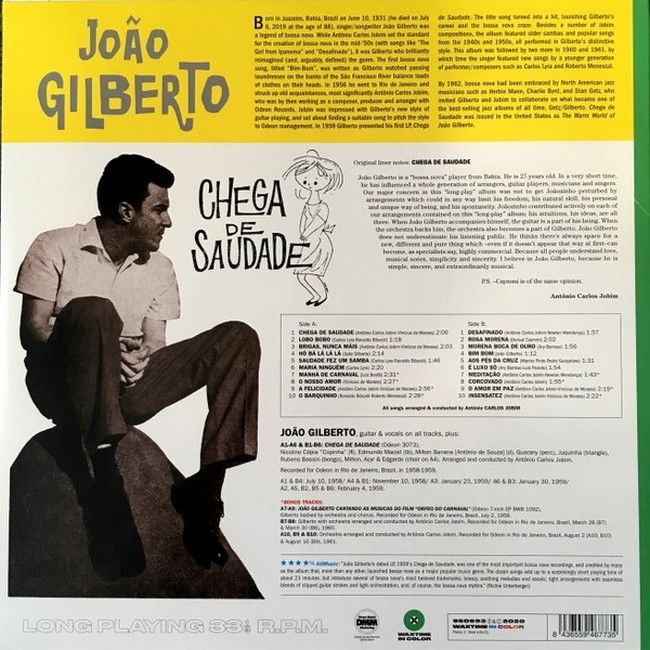 Joao Gilberto – Chega De Saudade (LP, Album, Limited Edition, Green Vinyl)