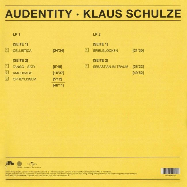 Klaus Schulze – Audentity (2LP, Album, Reissue, Remastered, Stereo, Vinyl)