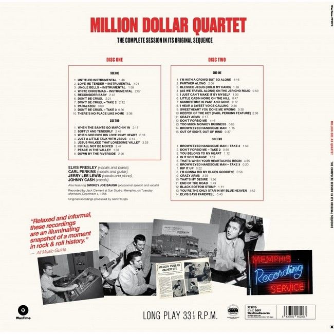 Elvis Presley, Carl Perkins, Jerry Lee Lewis, Johnny Cash – Million Dollar Quartet (The Complete Session In Its Original Sequence) (2LP, Album, Remastered, Vinyl)