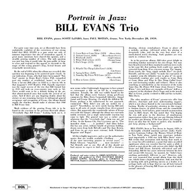 The Bill Evans Trio – Portrait In Jazz (LP, Album, Deluxe Edition, Reissue, 180 Gram Gatefold, Vinyl)